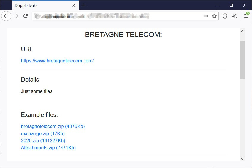 Bretagne Télécom's info on the DoppelPaymer leak site