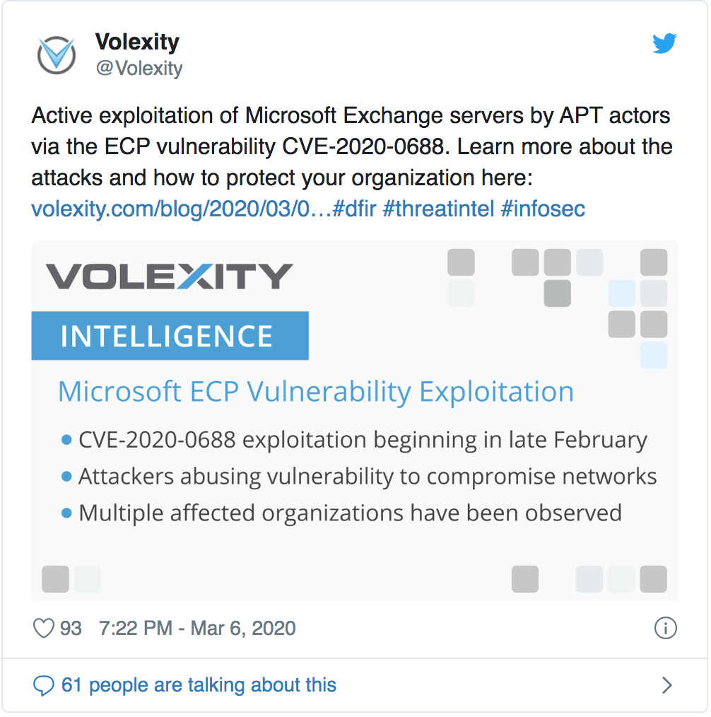 Volexity Microsoft Exchange Tweet