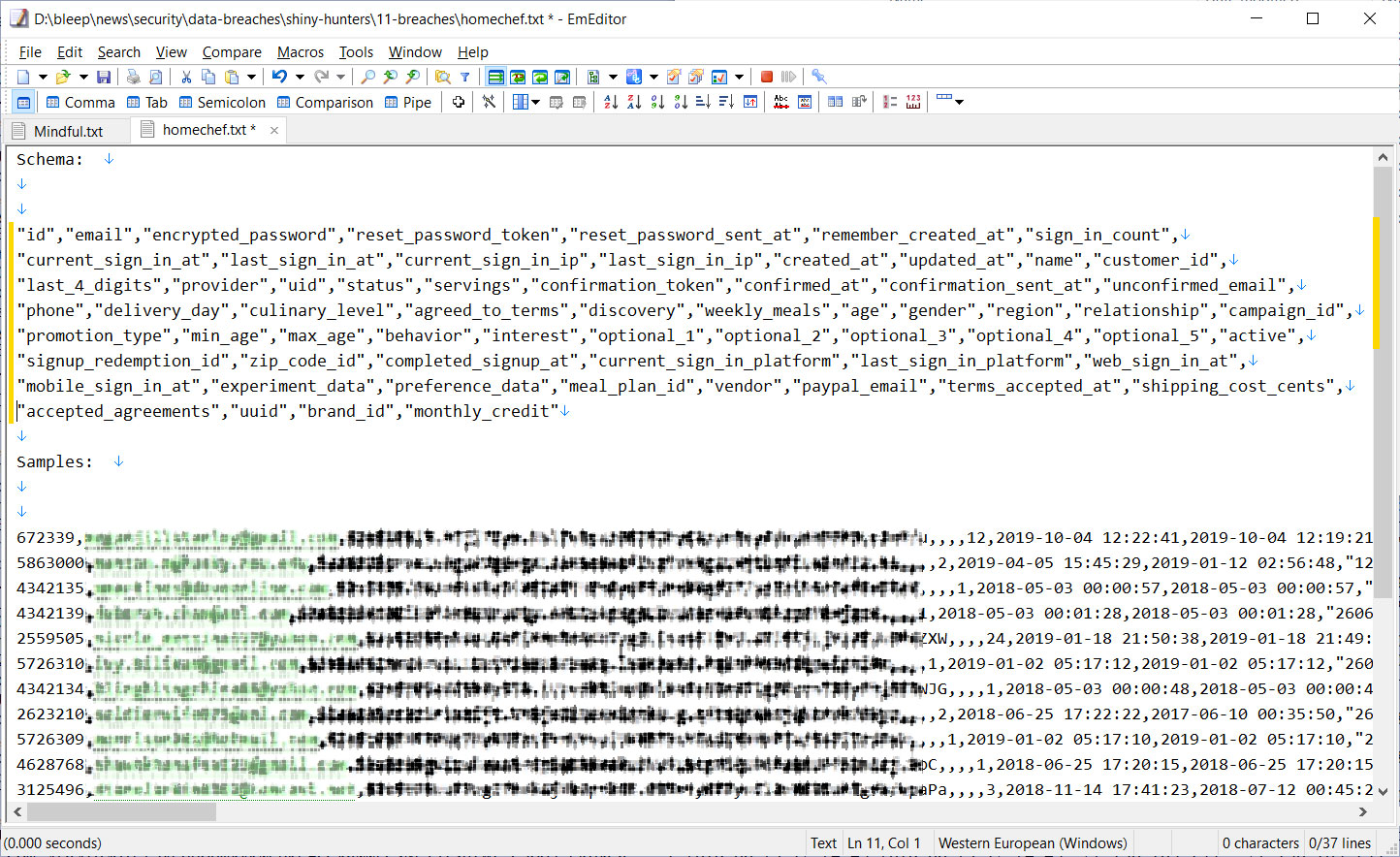 Sample of the sold user database