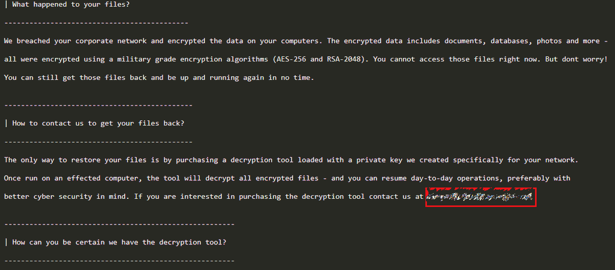 Snake Ransom note dropped by sample found 