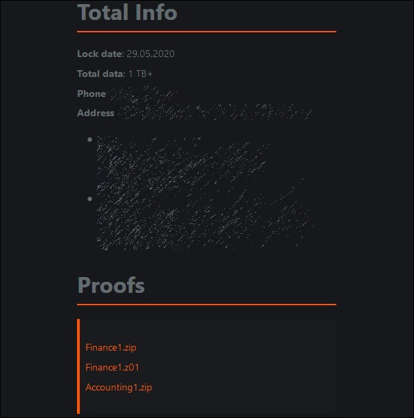 Data leaked by Maze Ransomware