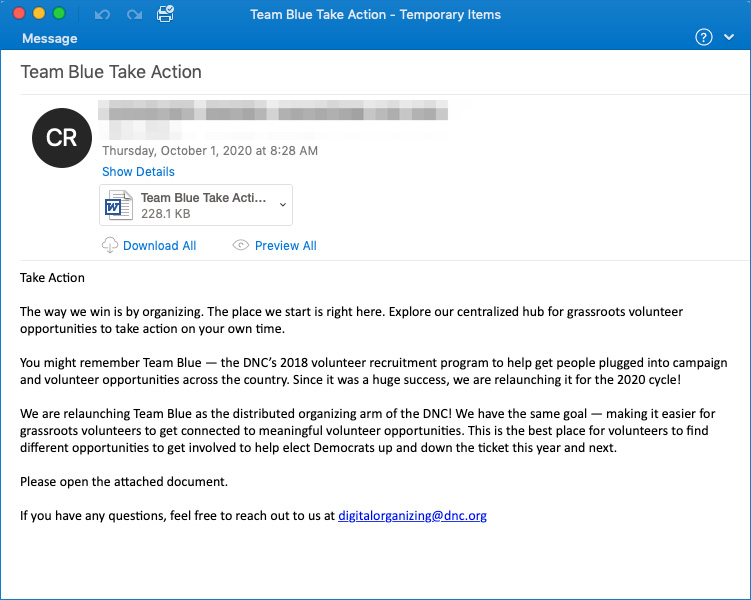 Team Blue Take Action Emotet spam